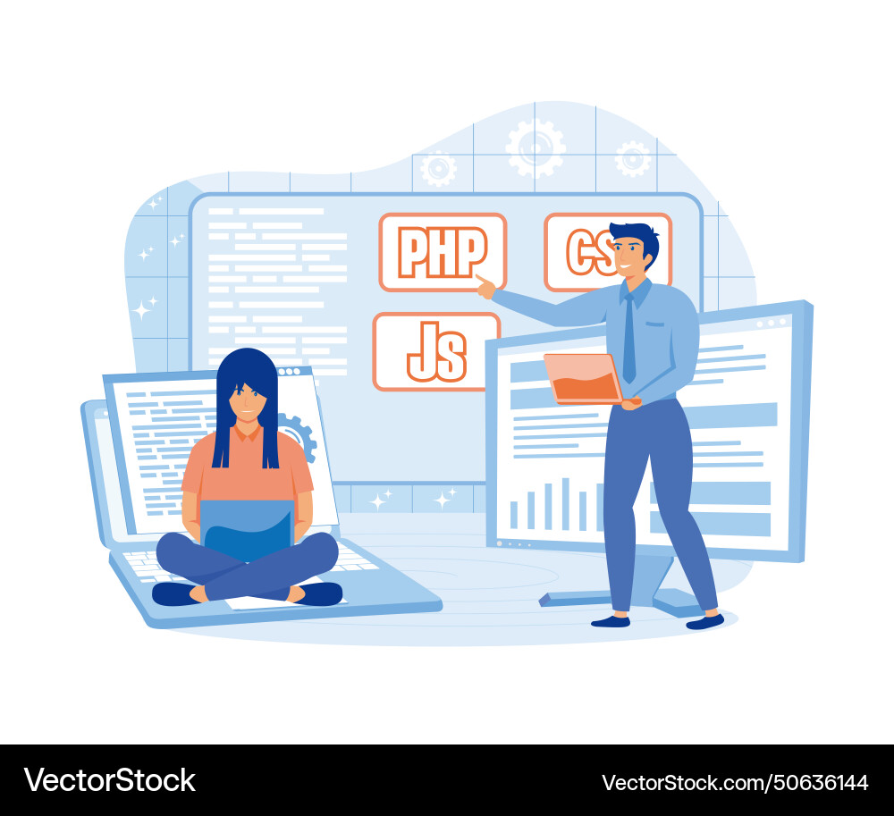 Programming courses students studying Programming courses students studying vector image