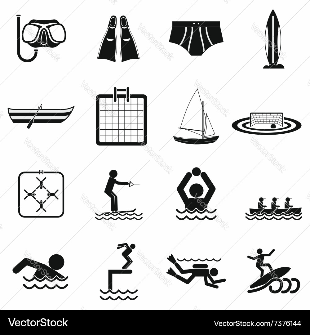 Water sport black simple icons Vector Image