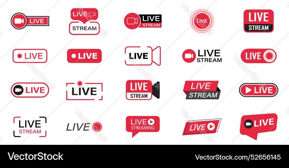 Live stream button icon set in flat style webinar vector image