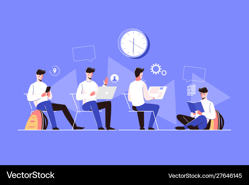 Man character doing different activities Man character doing different activities vector image