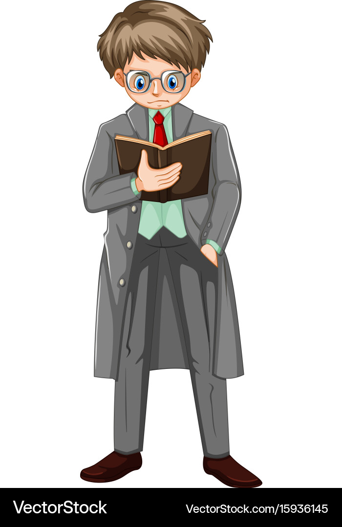 Man in overcoat reading book Vector Image