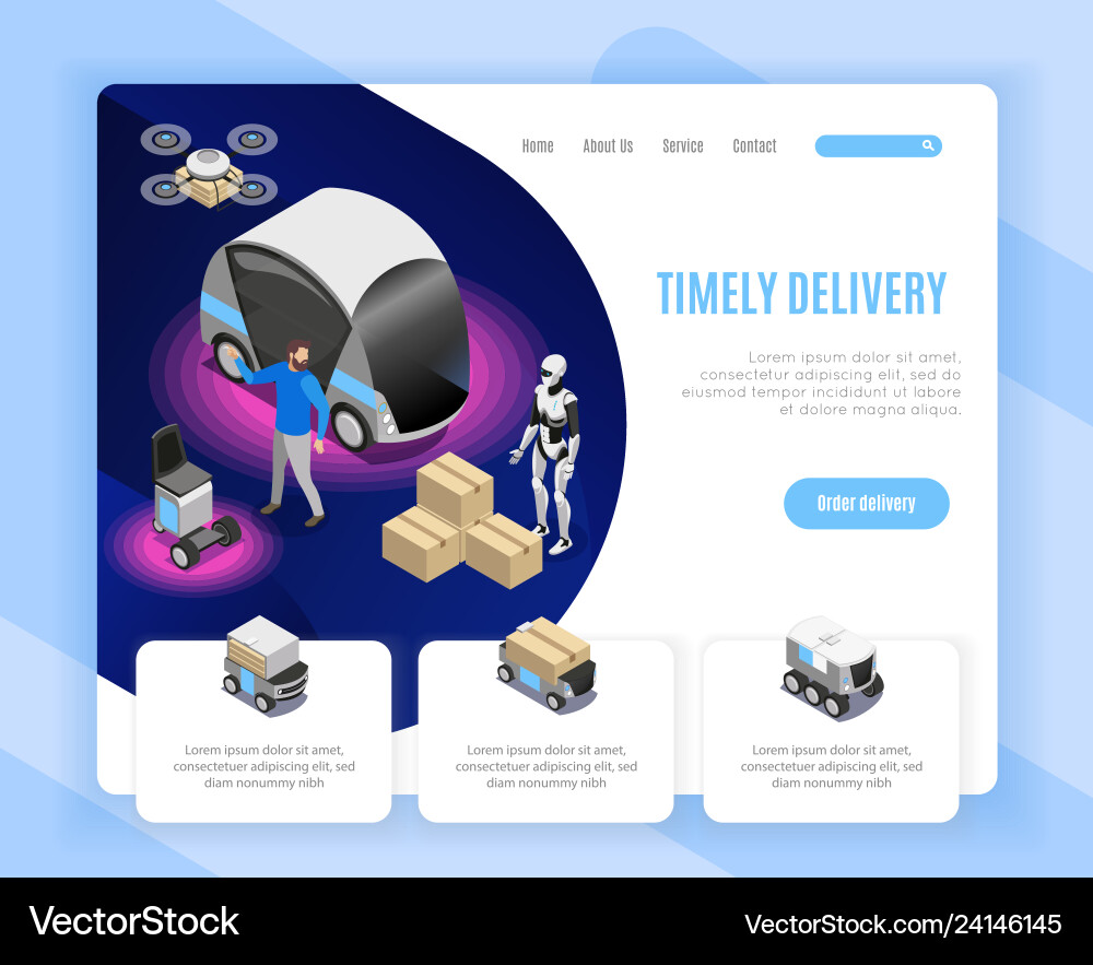 Robot delivery isometric web page Robot delivery isometric web page vector image