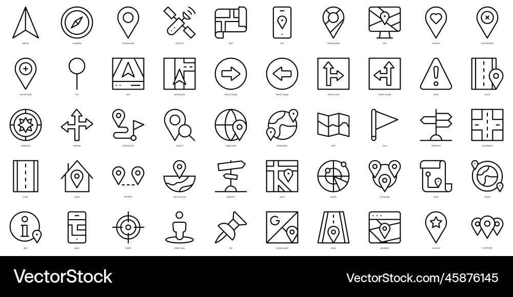 Set of thin line maps and location icons Set of thin line maps and location icons vector image