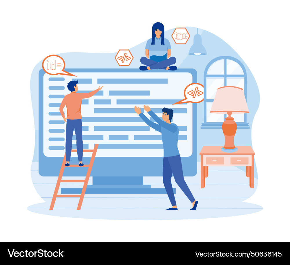 Small people programmers coding and correct Small people programmers coding and correct vector image