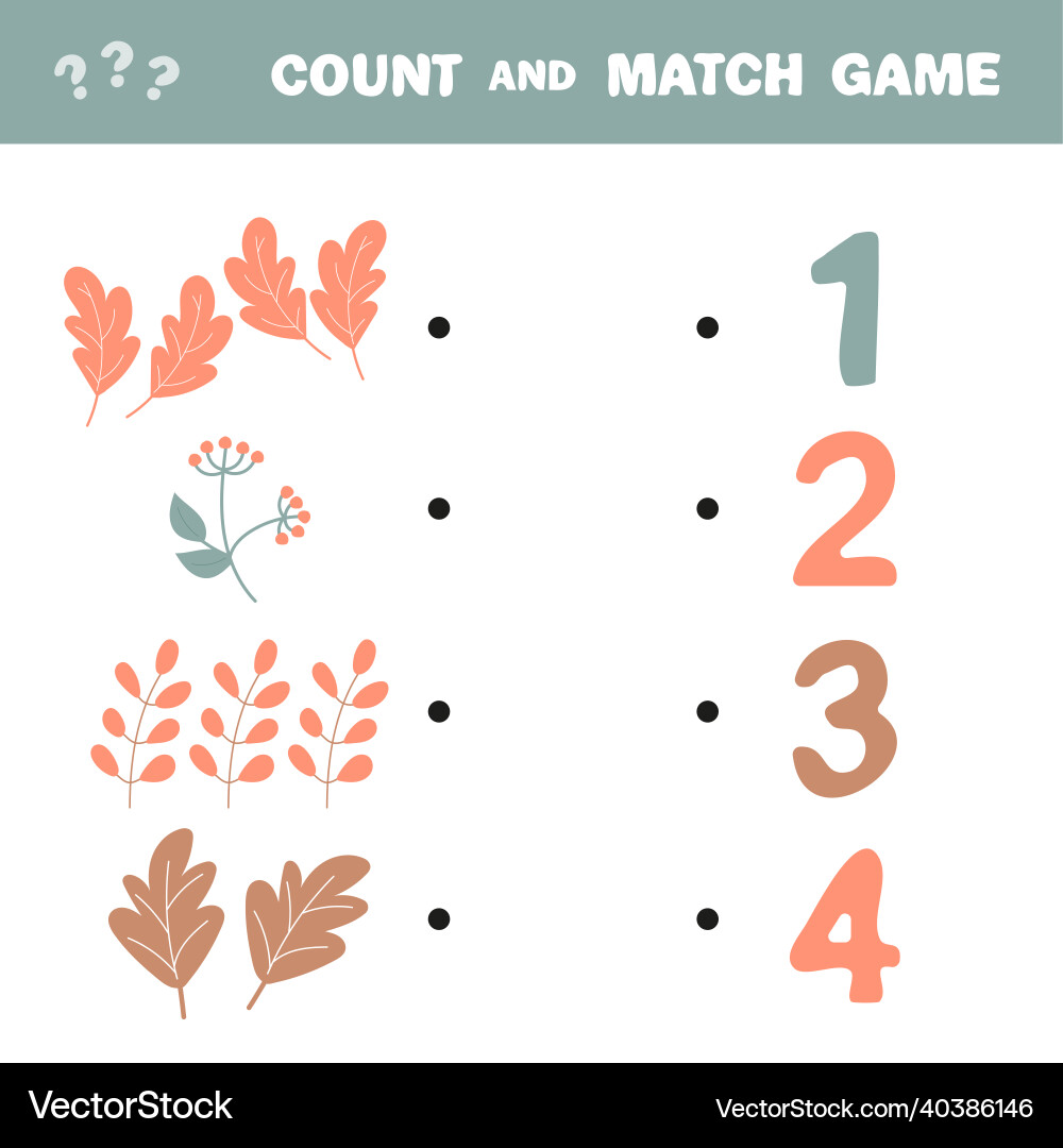 Count and match game the amount autumn Count and match game the amount autumn vector image