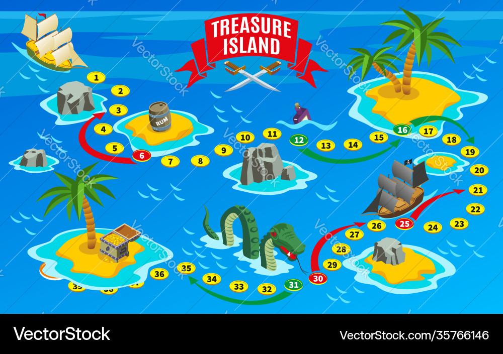 Pirates board game isometric map Vector Image
