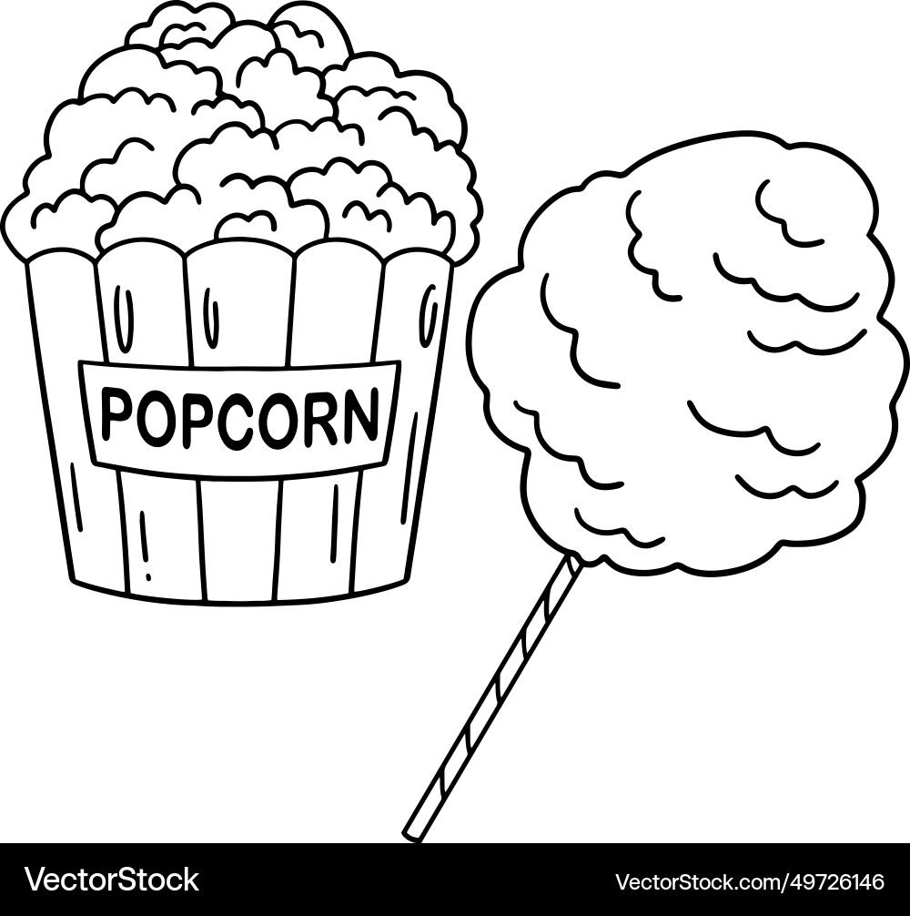 popcorn-and-cotton-candy-isolated-coloring-page-vector-image