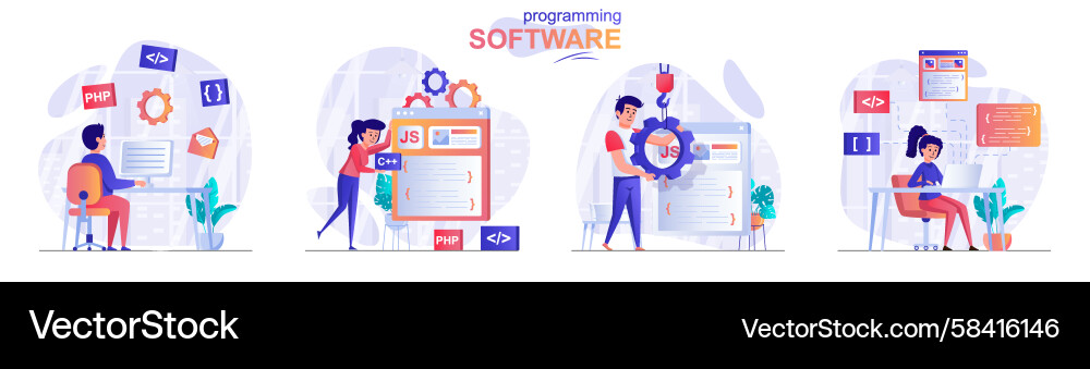 Programming Software Development Scene Vector Image