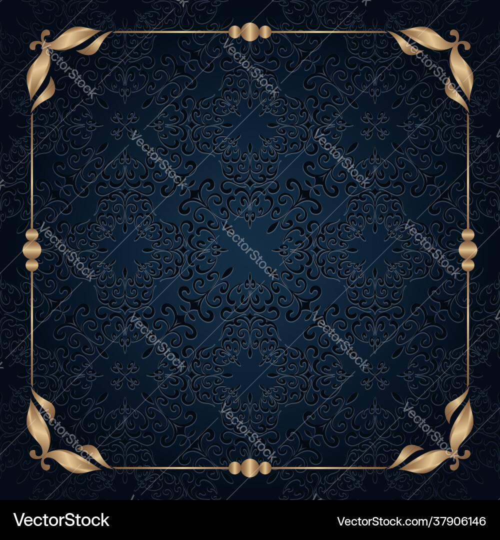 Square gold frame with scroll corner patterns Square gold frame with scroll corner patterns vector image