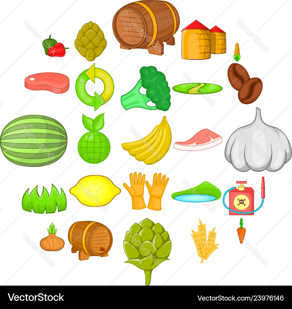 Vegan icons set cartoon style Vegan icons set cartoon style vector image
