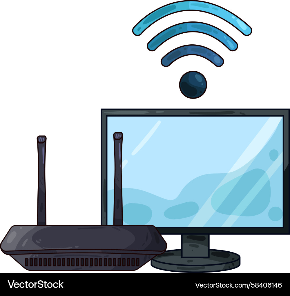 WiFi Router and Computer Setup Vector Image