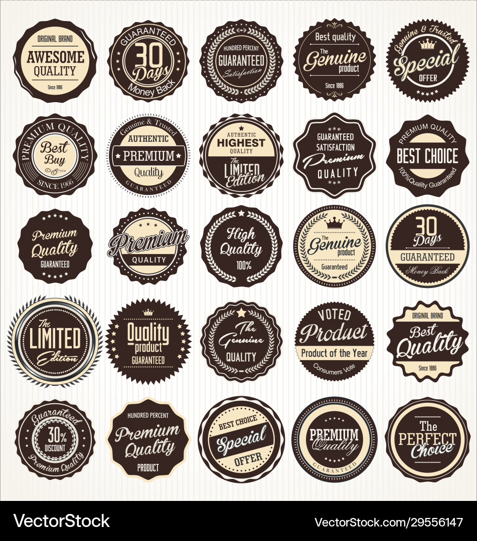 Premium Qualität Retro Vintage braune Etiketten Premium Qualität Retro Vintage braune Etiketten vektorbild