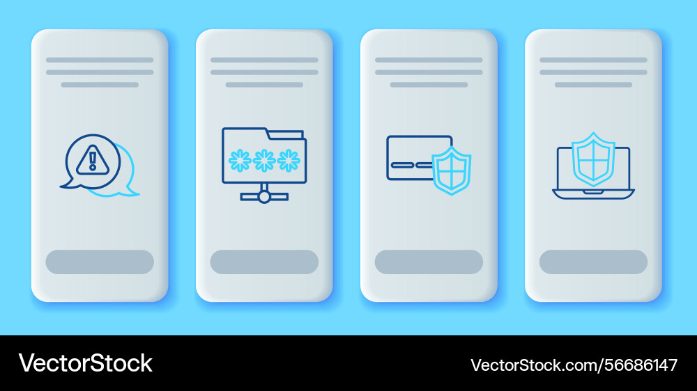 Set line folder with password credit card shield vector image