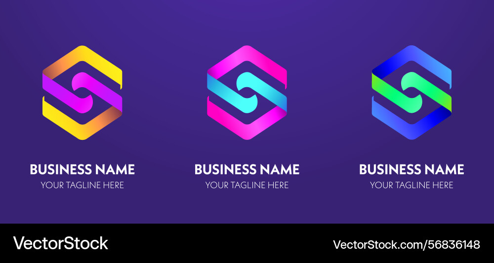 3d gradient logo set in hexagonal style 3d gradient logo set in hexagonal style Vector Image