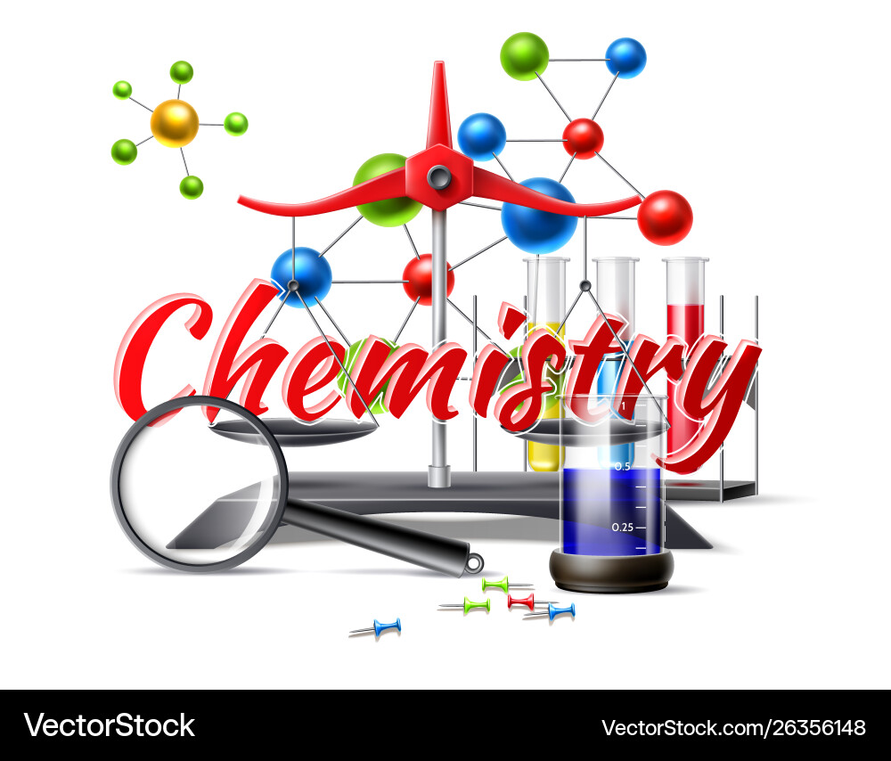 Chemiestudium am Schulposter 3D-Kolben Chemiestudium am Schulposter 3D-Kolben vektorbild