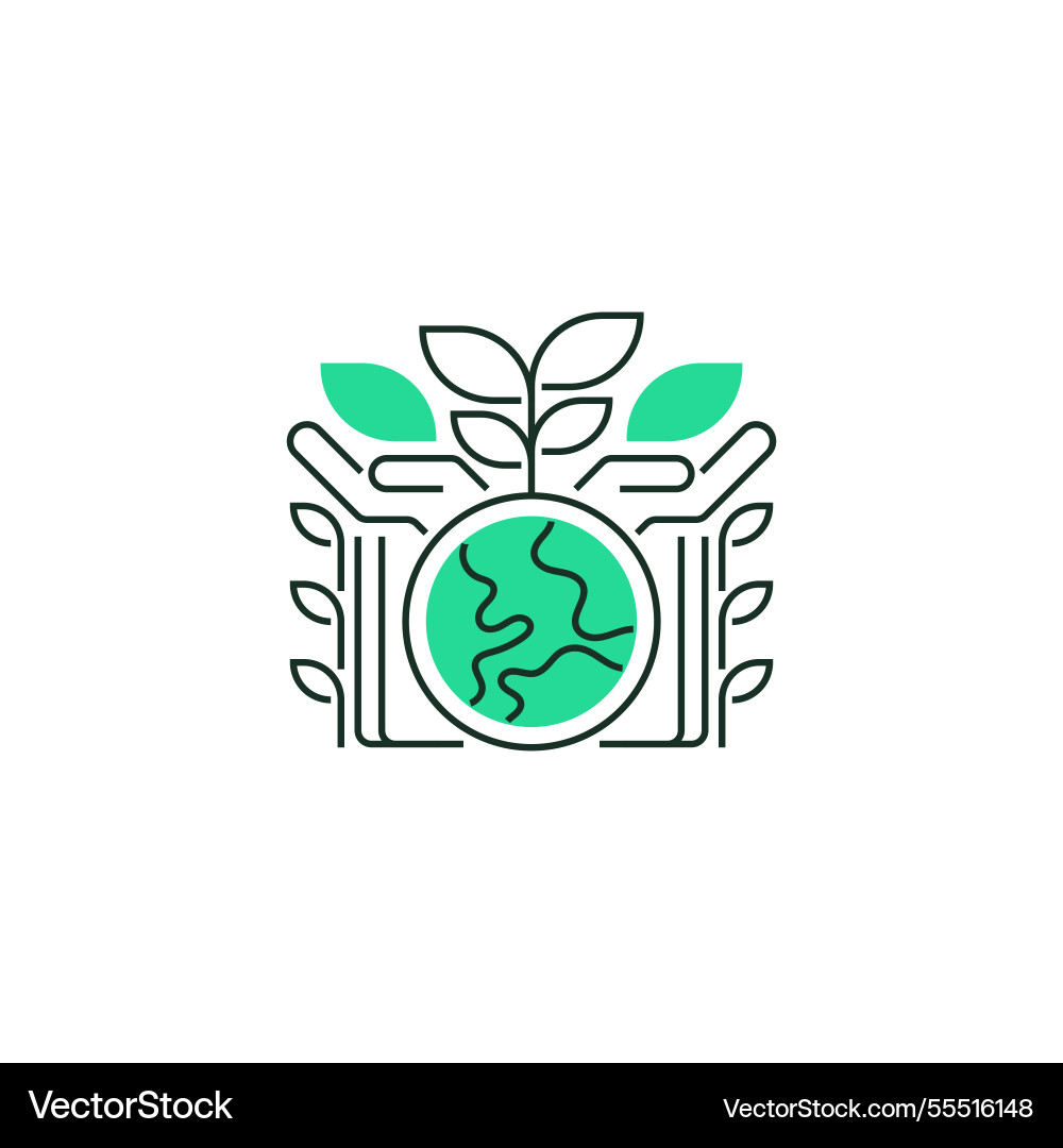 Globe with leaves line icon linear style sign Globe with leaves line icon linear style sign vector image