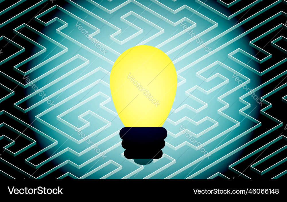 Image of coming up with a solution maze and light Vector Image