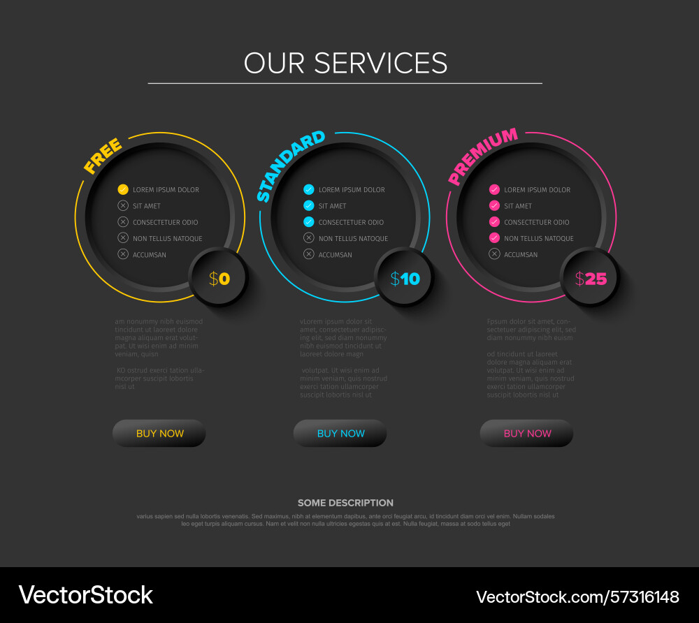 Modern pricing table design with three service Modern pricing table design with three service vector image