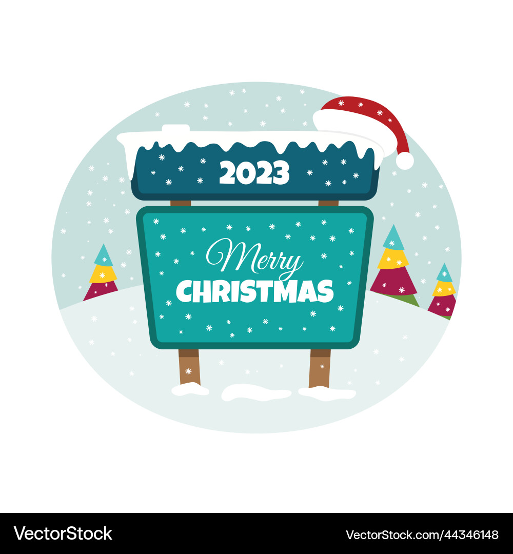 Signboard with merry christmas text and santa clau Signboard with merry christmas text and santa clau vector image