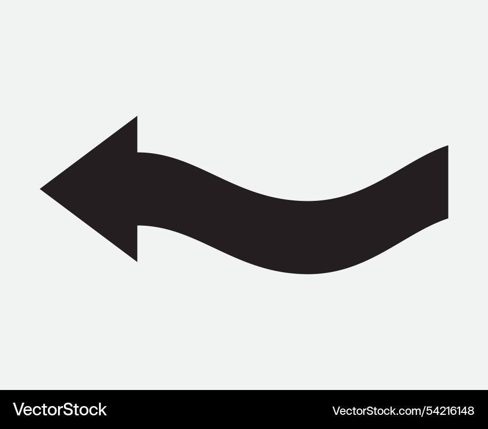 Wavy arrow left icon curve bend west point path Wavy arrow left icon curve bend west point path vector image