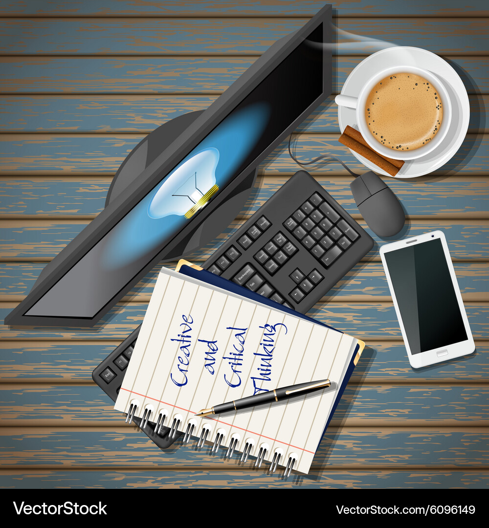 Notebook and computer with mobile phone coffee Vector Image