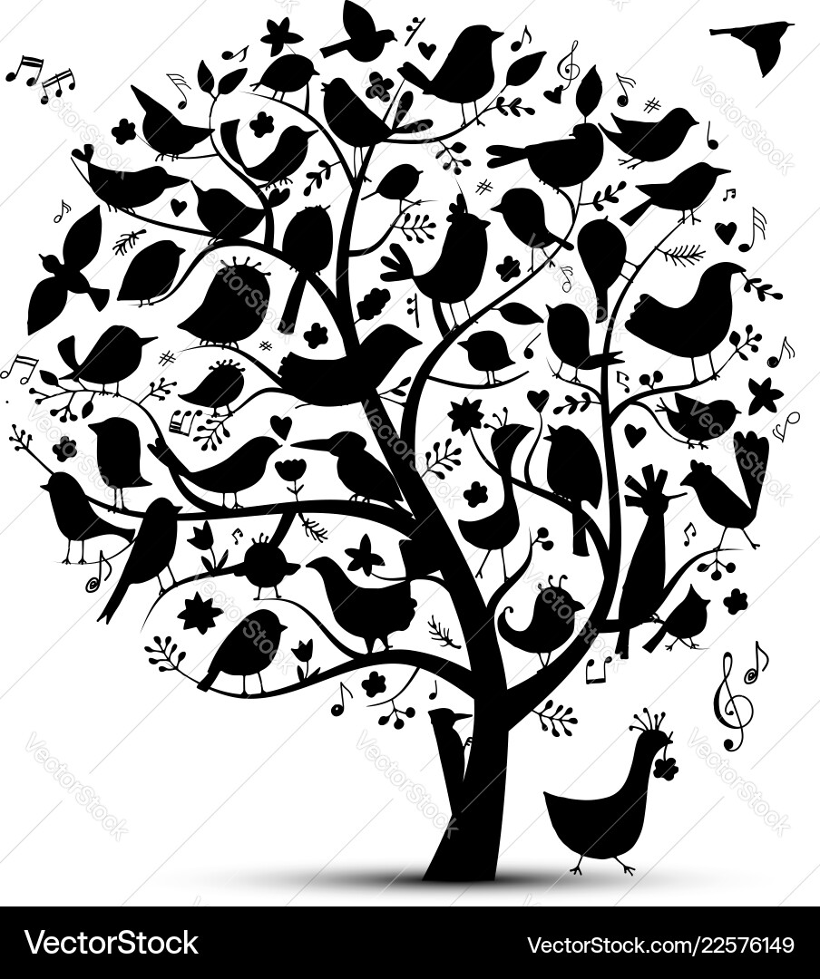 Tree with birds sketch for your design Tree with birds sketch for your design vector image