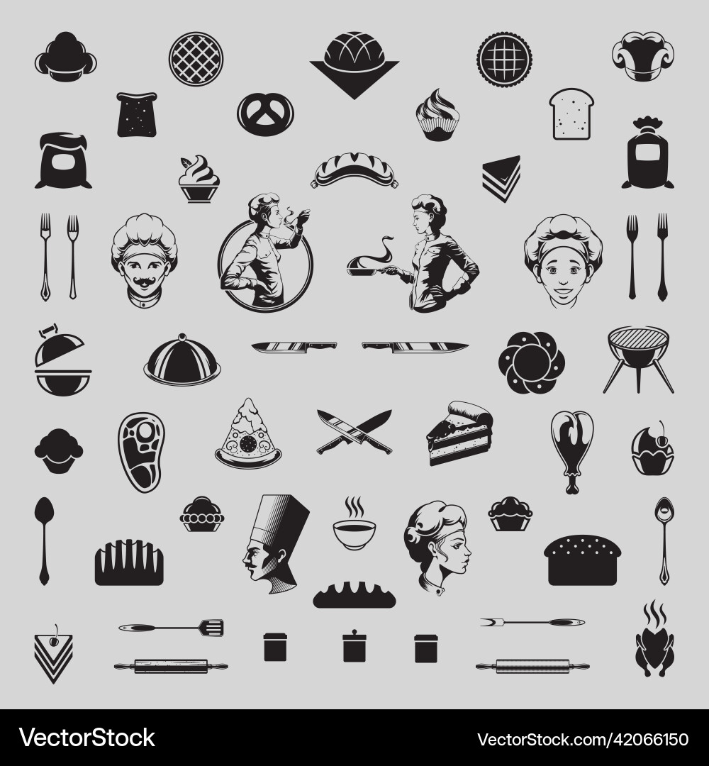 Collection monochrome catering culinary kitchen Collection monochrome catering culinary kitchen vector image