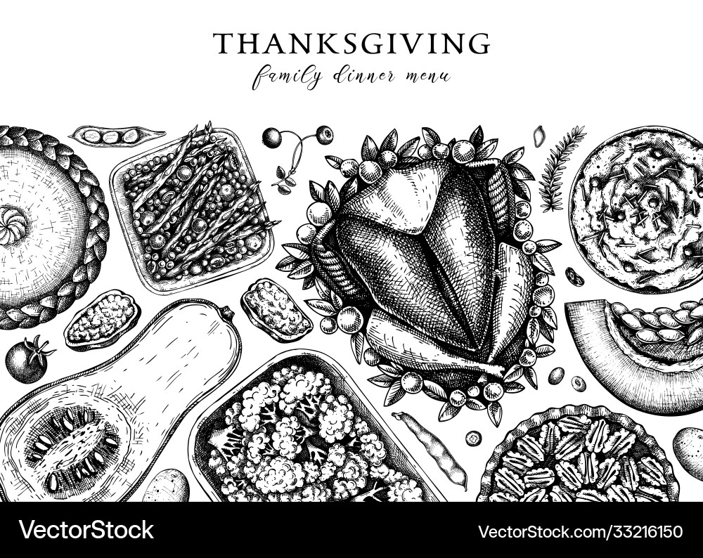 Thanksgiving dinner menu design with roasted vector image