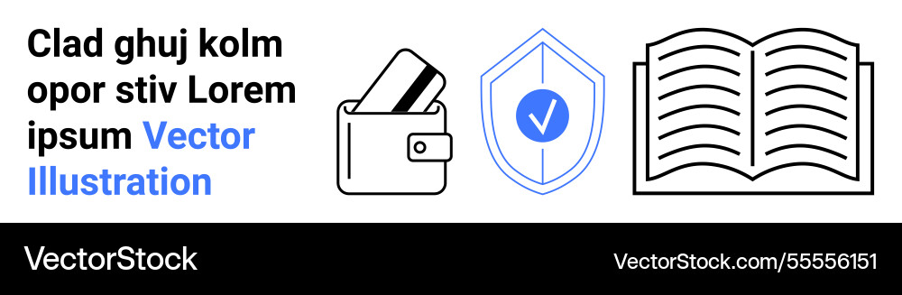 Digital wallet security shield and open book Digital wallet security shield and open book vector image