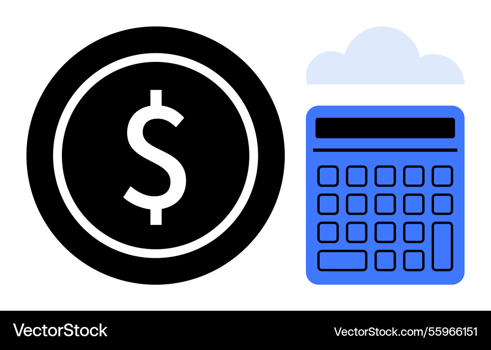 Dollar coin and calculator with cloud element Dollar coin and calculator with cloud element Vector Image