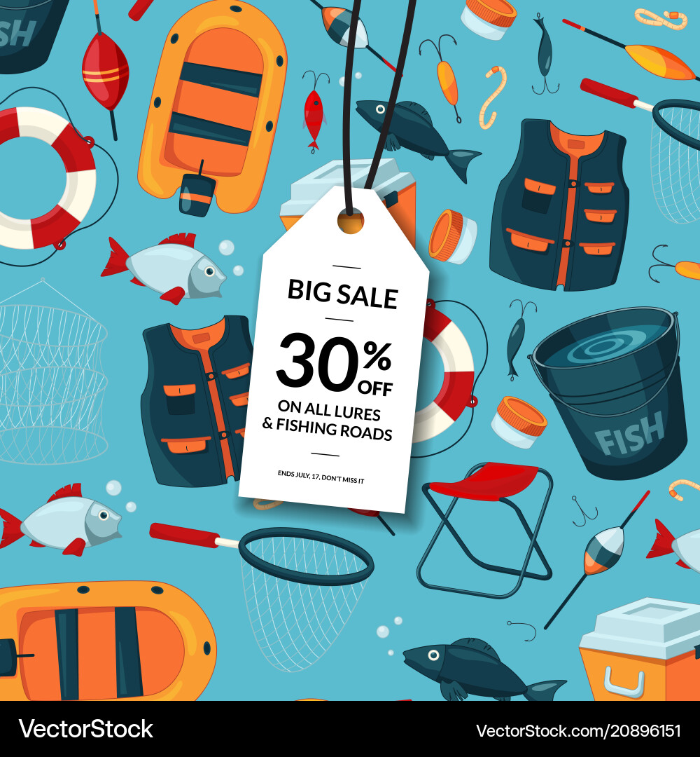 Sale background with cartoon fishing vector image