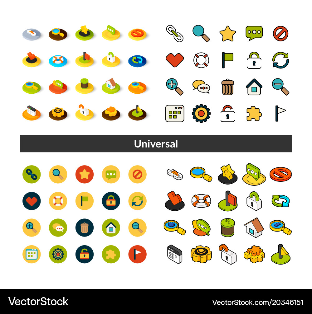 Set of icons in different style - isometric flat vector image