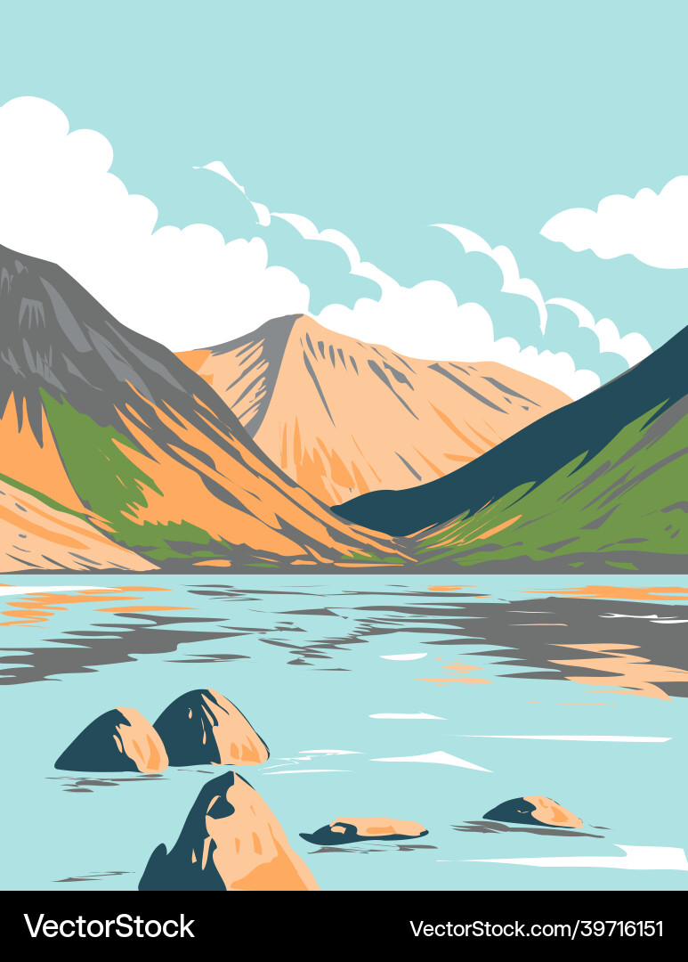 Wasdale head and wast water in lake district Wasdale head and wast water in lake district vector image