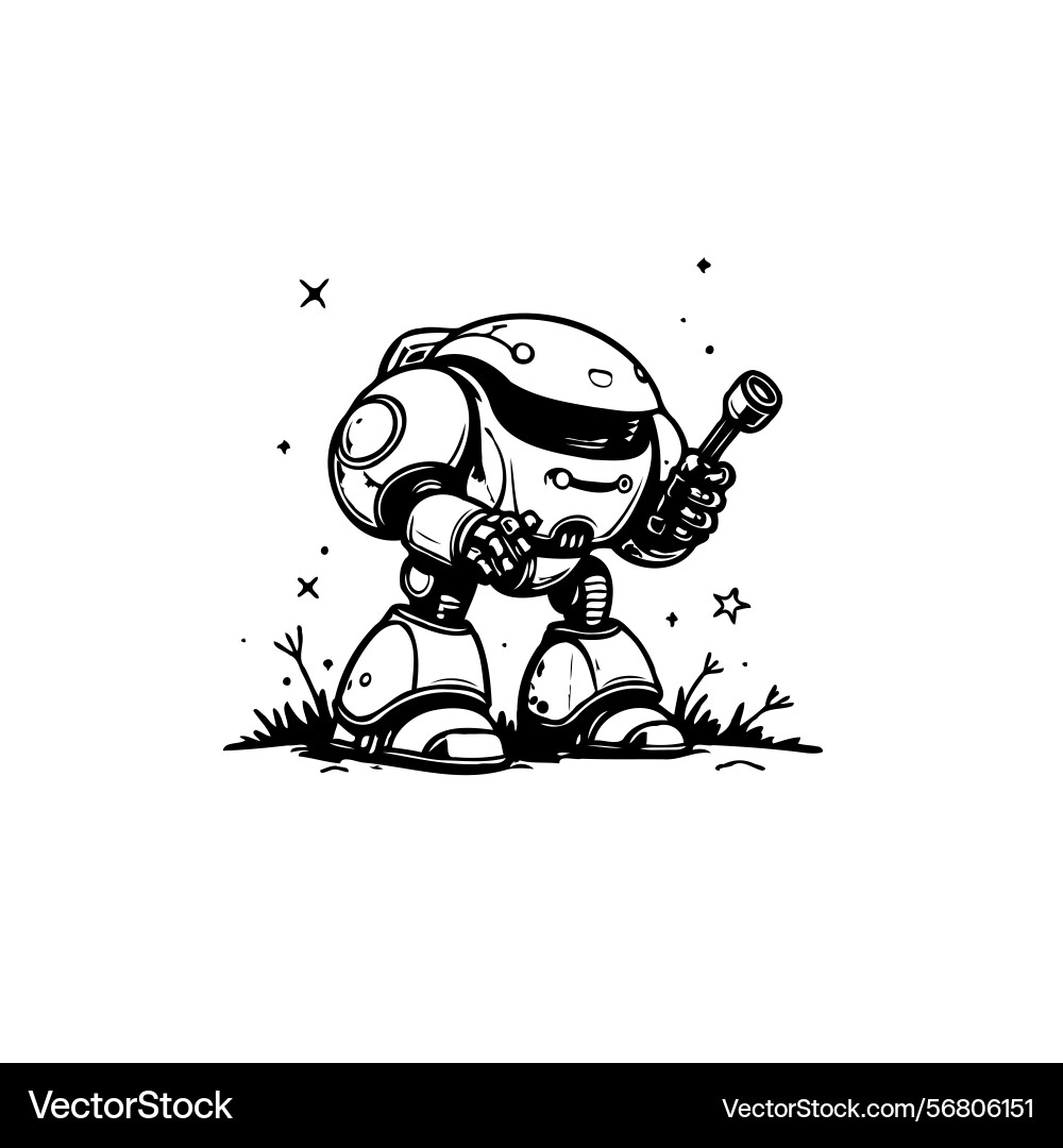Whimsical mechanical character exploring a new Whimsical mechanical character exploring a new Vector Image