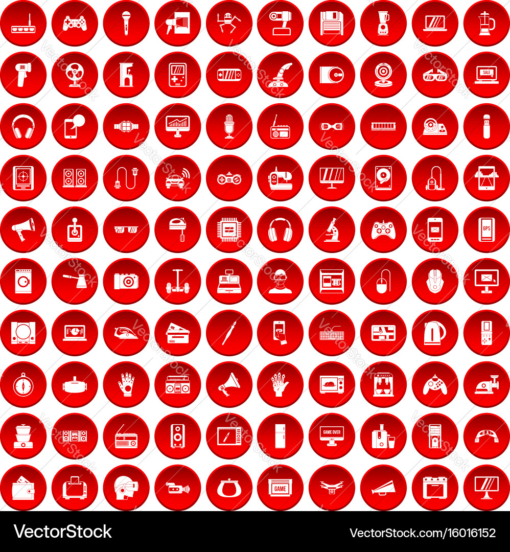 100 device app icons set red Vector Image