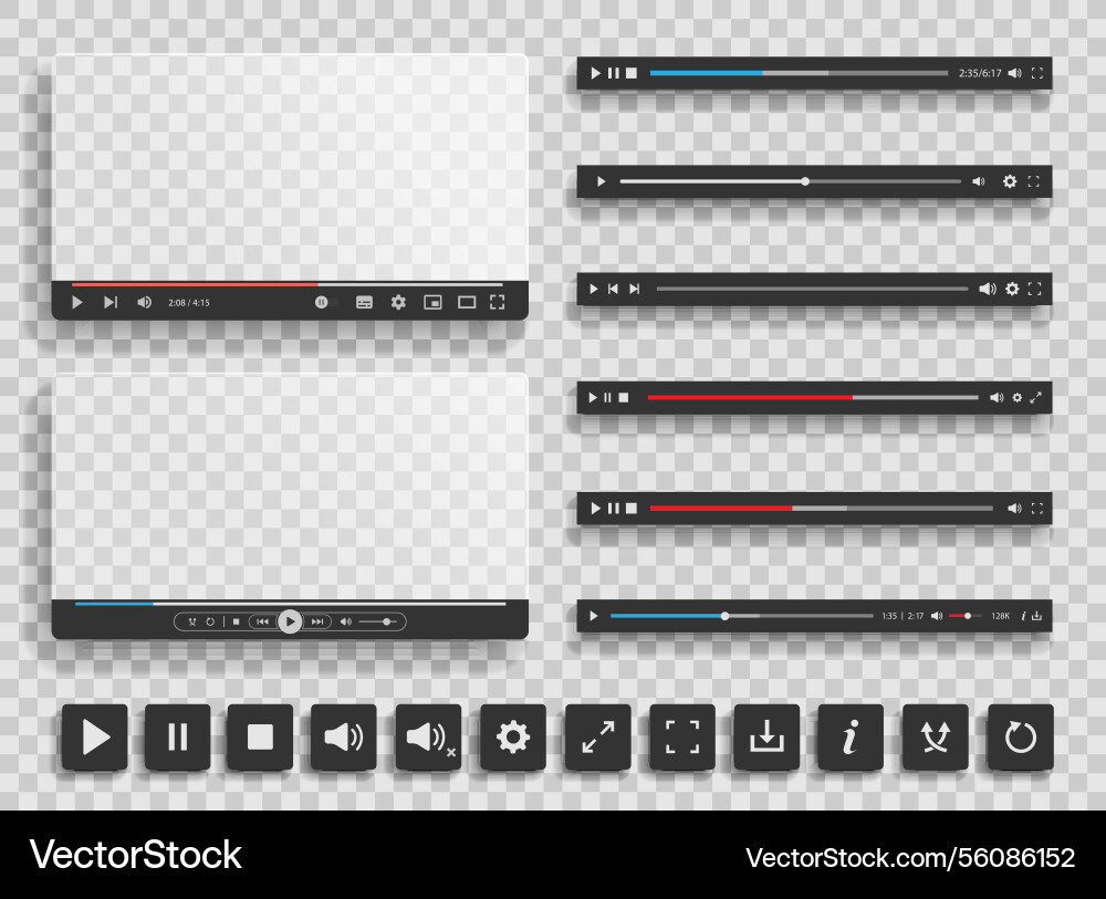 Audio or video player progress loading bars Audio or video player progress loading bars Vector Image
