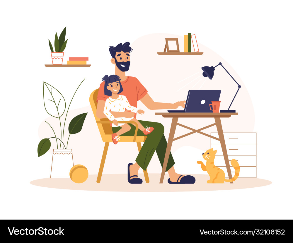 Father work home at laptop freelance remote office – Royalty-Free Vector |  VectorStock, image size:1000x830