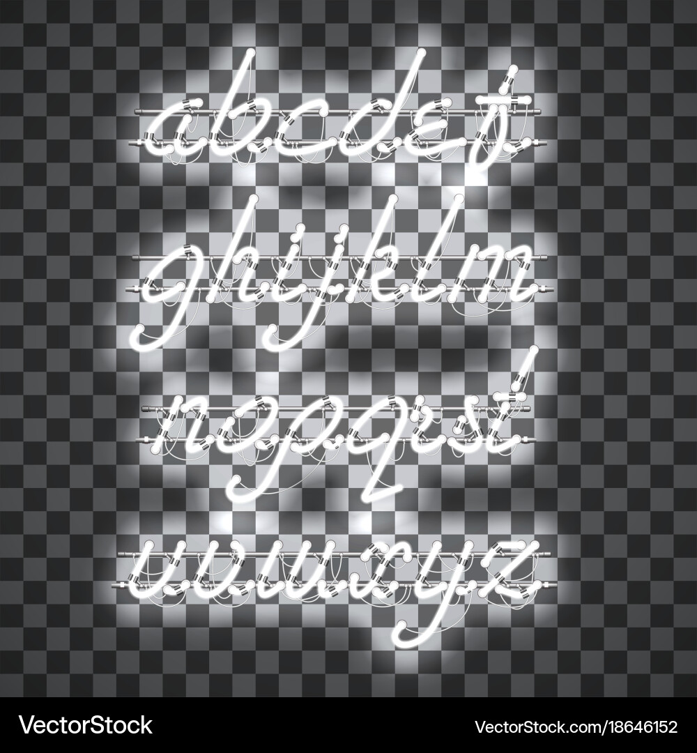 Glowing white neon lowercase script font vector image