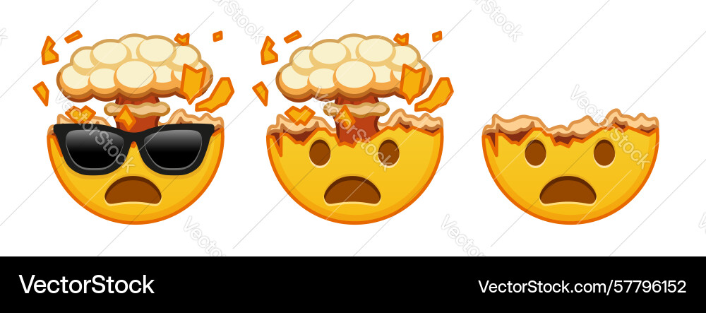 Shocked face with exploding head set of three Shocked face with exploding head set of three Vector Image