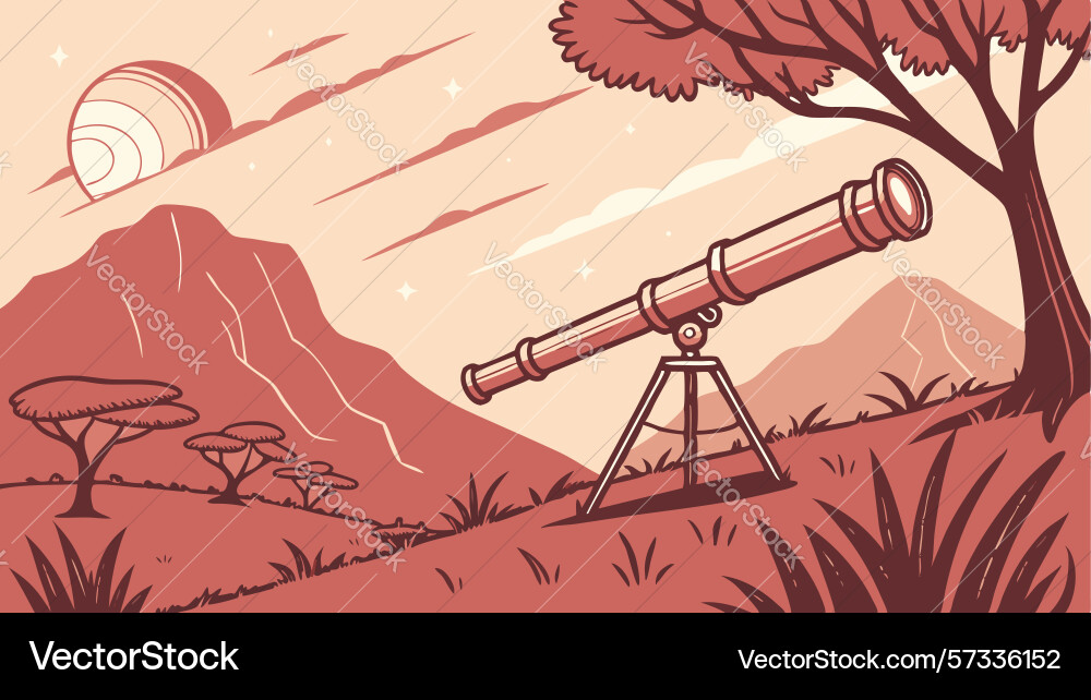 Telescope observing red planet extraterrestrial Vector Image