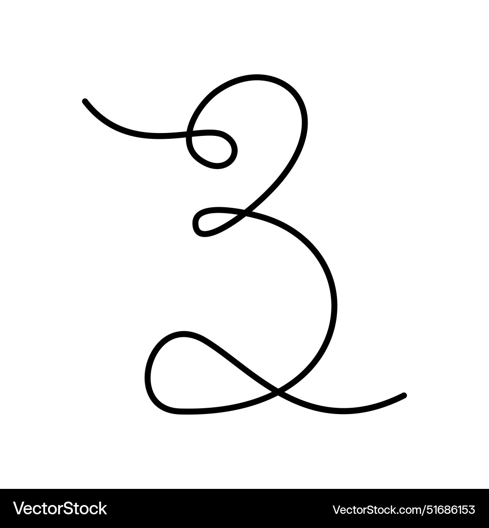 3 number continuous line three hand drawn 3 number continuous line three hand drawn vector image