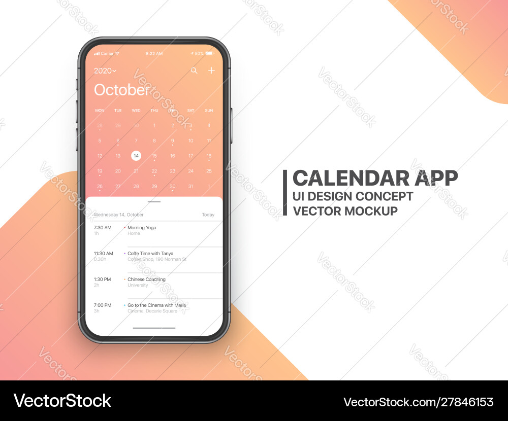 Design template calendar 2020 app ui ux concept Design template calendar 2020 app ui ux concept vector image