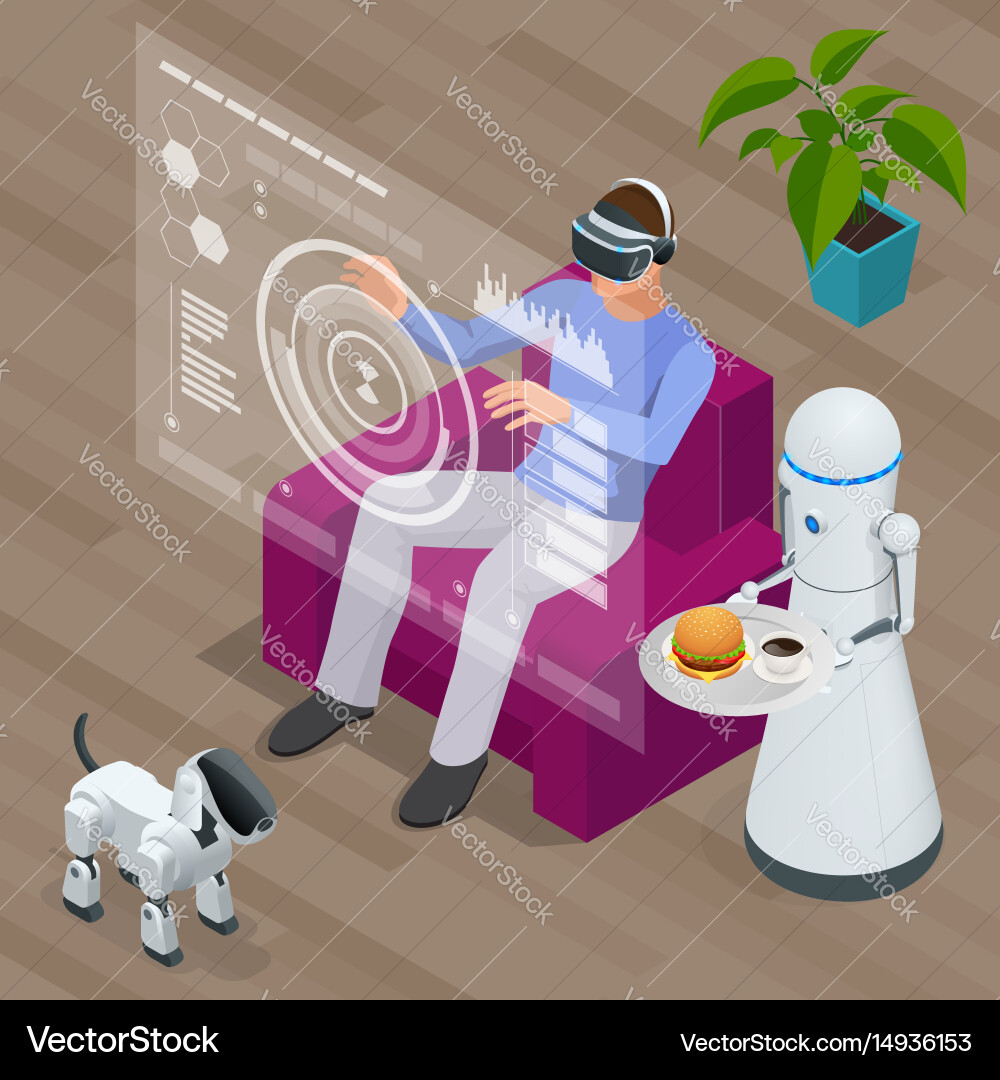 Isometric Techno Robots & VR User vector image
