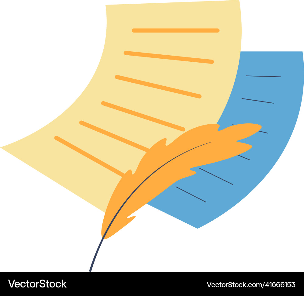 Old sheet of paper with feather writing message Old sheet of paper with feather writing message vector image