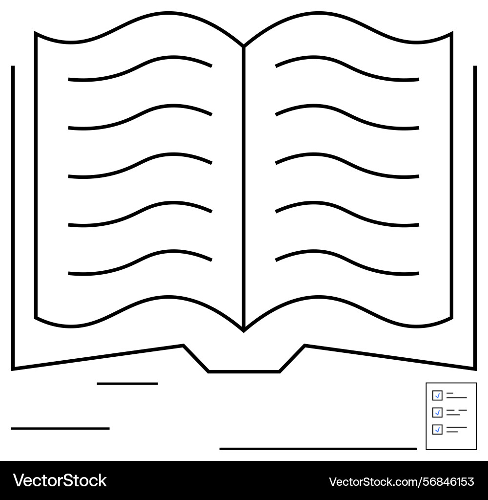 Open book with text lines and checklist Open book with text lines and checklist vector image