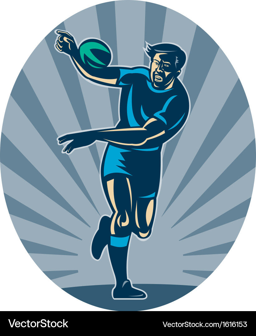 Rugby player running with ball and passing vector image