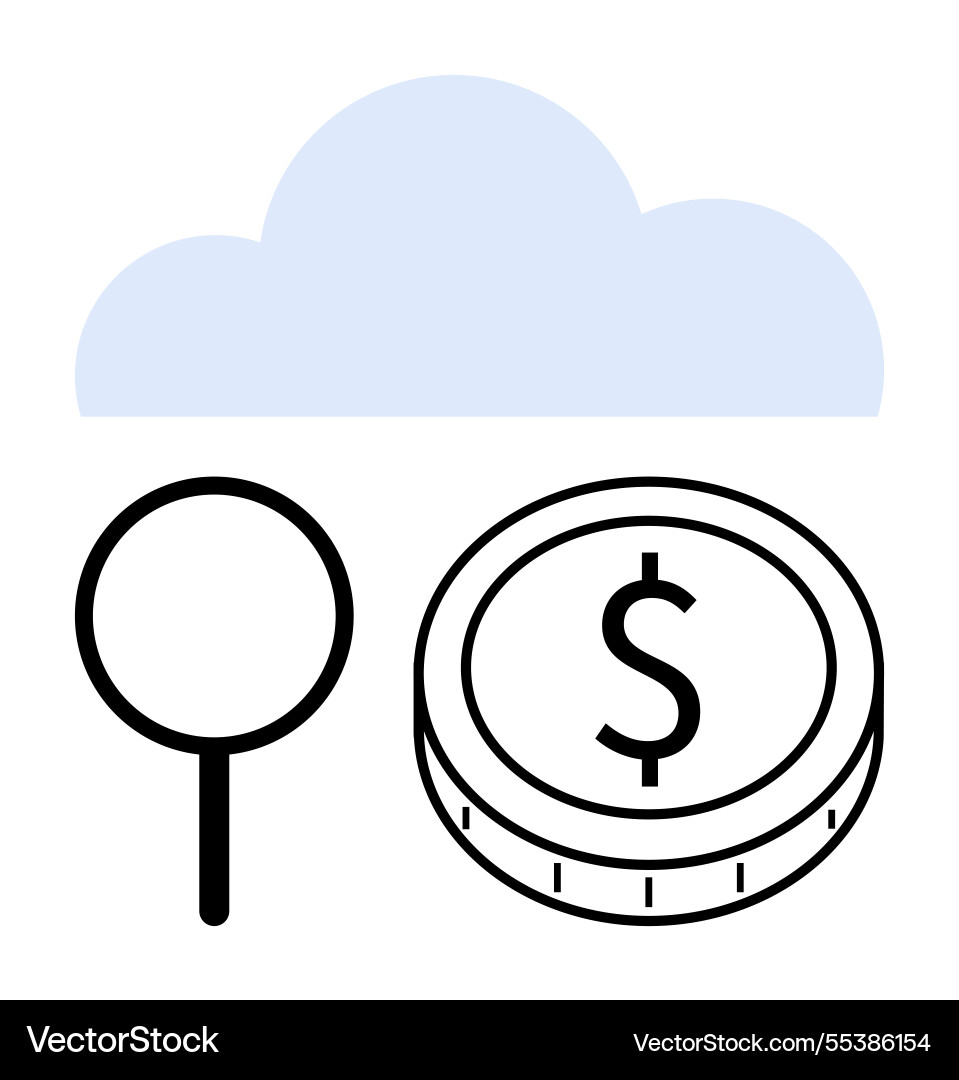 Cloud computing with magnifying glass and coin Cloud computing with magnifying glass and coin vector image