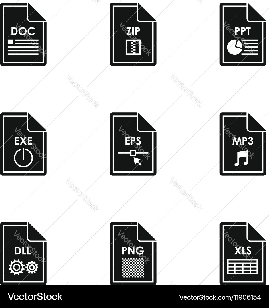 Document types icons set simple style vector image