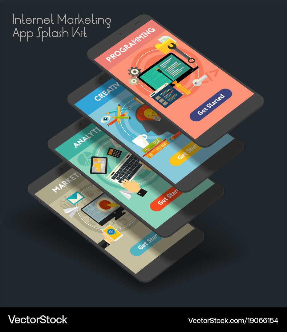 Flat design responsive ui mobile app with 3d vector image