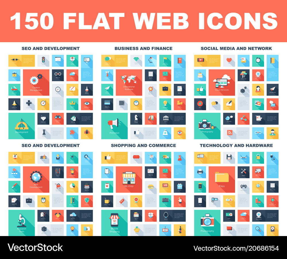 Flat Web Icons Collection Vector Image